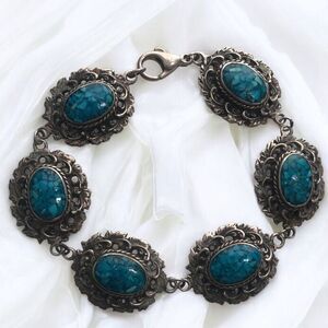 Vintage Faux Turquoise Mosaic-style Linked Bracelet